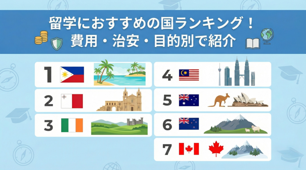 留学におすすめの国ランキング！費用・治安・目的別で紹介